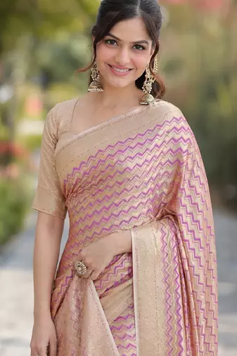 Lavender soft silk banarasi jacuard work designer party wear saree with unstitched blouse piece