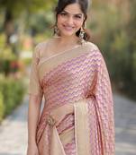 Lavender silk blend banarasi saree with unstitched blouse piece
