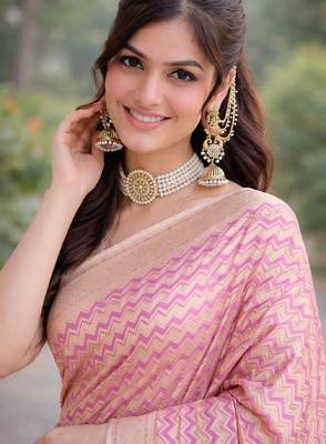 Lavender silk blend banarasi saree with unstitched blouse piece 2