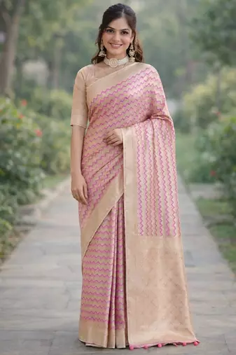 Lavender silk blend banarasi saree with unstitched blouse piece