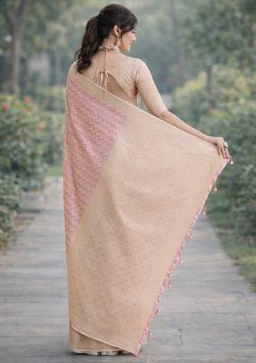 Lavender silk blend banarasi saree with unstitched blouse piece 4