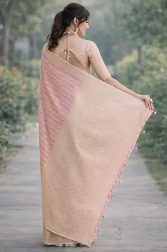 Lavender silk blend banarasi saree with unstitched blouse piece