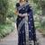 Blue soft silk banarasi jacuard work designer party wear saree with unstitched blouse piece