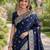 Blue soft silk banarasi jacuard work designer party wear saree with unstitched blouse piece