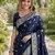Blue soft silk banarasi jacuard work designer party wear saree with unstitched blouse piece