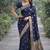 Blue soft silk banarasi jacuard work designer party wear saree with unstitched blouse piece