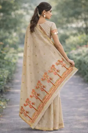 Off white pink silk blend banarasi saree with unstitched blouse piece