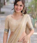 Off white rama silk blend banarasi saree with unstitched blouse piece