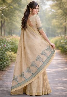 Off white rama silk blend banarasi saree with unstitched blouse piece 4
