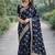 Blue soft silk banarasi jacuard work designer party wear saree with unstitched blouse piece