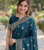 Rama silk blend banarasi saree with unstitched blouse piece
