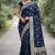 Blue soft silk banarasi jacuard work designer party wear saree with unstitched blouse piece