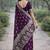Wine soft silk banarasi jacuard work designer party wear saree with unstitched blouse piece