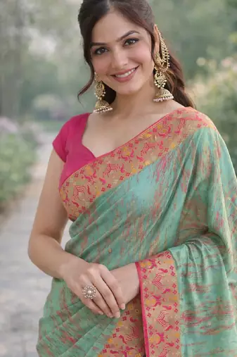 Rama soft silk banarasi jacuard work designer party wear saree with unstitched blouse piece