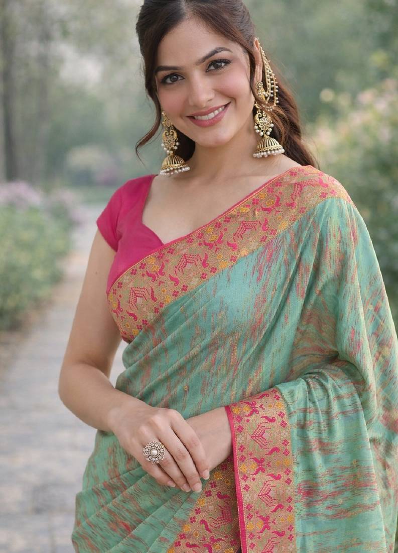 Rama soft silk banarasi jacuard work designer party wear saree with unstitched blouse piece