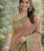 Pink silk blend banarasi saree with unstitched blouse piece