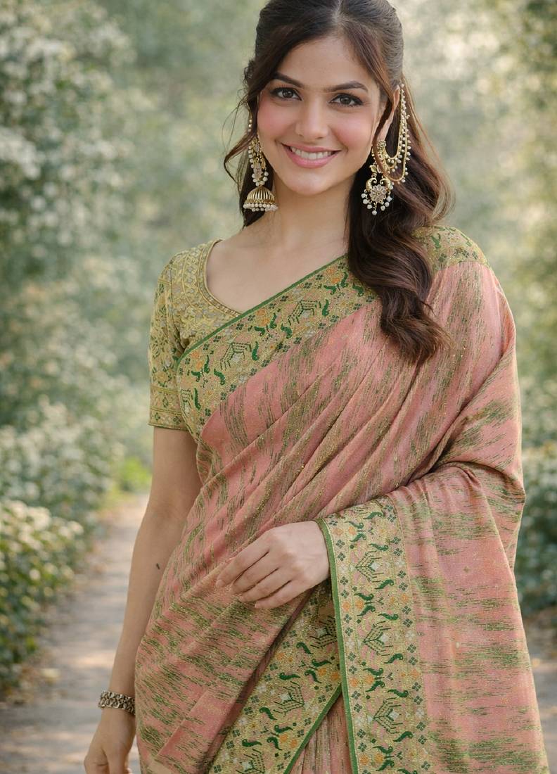 Pink soft silk banarasi jacuard work designer party wear saree with unstitched blouse piece