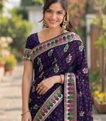Plum silk blend banarasi saree with unstitched blouse piece