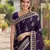 Plum soft silk banarasi jacuard work designer party wear saree with unstitched blouse piece