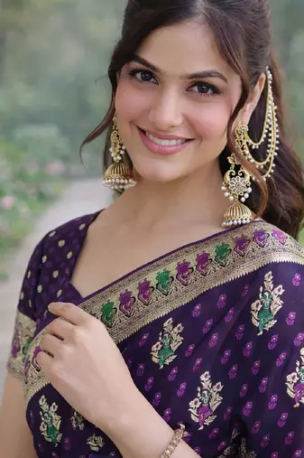 Plum silk blend banarasi saree with unstitched blouse piece