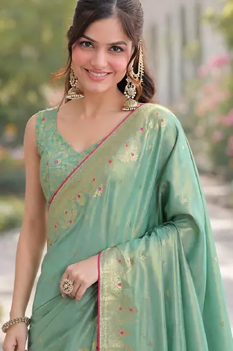 Rama soft silk banarasi jacuard work designer party wear saree with unstitched blouse piece