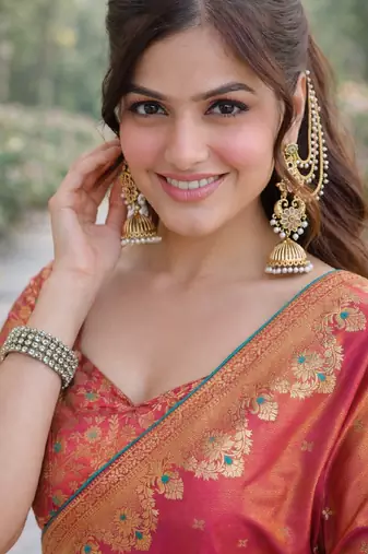 Pink silk blend banarasi saree with unstitched blouse piece