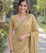 Cream silk blend banarasi saree with unstitched blouse piece