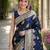 Blue soft silk banarasi jacuard work designer party wear saree with unstitched blouse piece