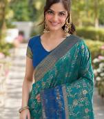 Rama silk blend banarasi saree with unstitched blouse piece