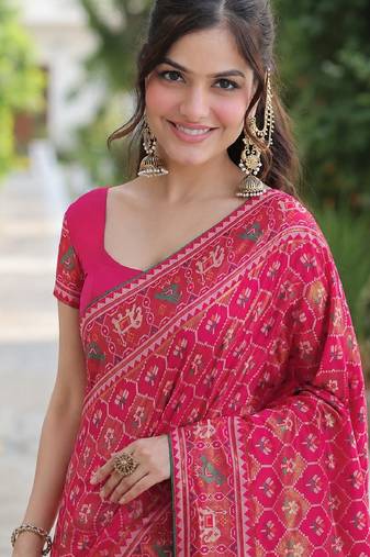 Pink soft silk banarasi jacuard work designer party wear saree with unstitched blouse piece