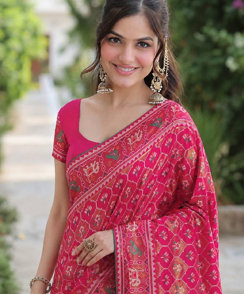 Pink soft silk banarasi jacuard work designer party wear saree with unstitched blouse piece