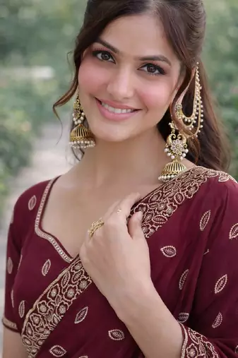 Wine georgette embroidery saree with unstitched blouse piece