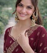 Wine georgette embroidery saree with unstitched blouse piece