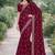 Wine soft georgette embroidery work designer party wear saree with unstitched blouse piece