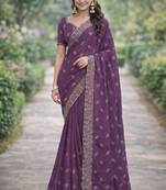 Lavender georgette embroidery saree with unstitched blouse piece