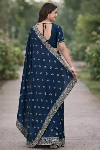 Rama georgette embroidery saree with unstitched blouse piece
