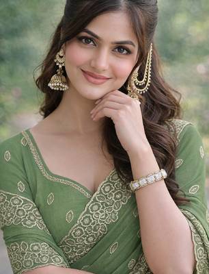 Pista georgette embroidery saree with unstitched blouse piece 2