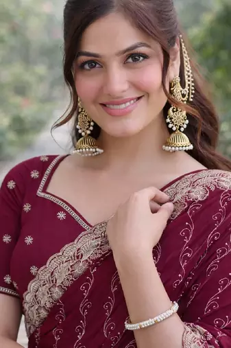 Wine georgette embroidery saree with unstitched blouse piece