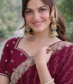 Wine georgette embroidery saree with unstitched blouse piece
