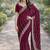 Wine soft georgette embroidery work designer party wear saree with unstitched blouse piece