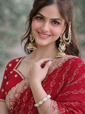 Pink georgette embroidery saree with unstitched blouse piece 2