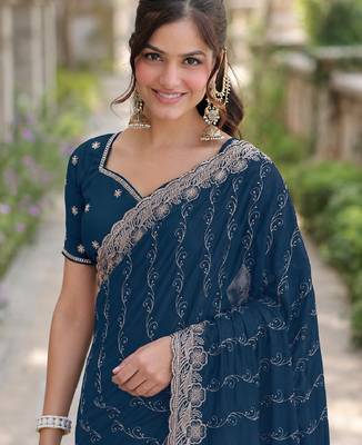 Morpich georgette embroidery saree with unstitched blouse piece 2