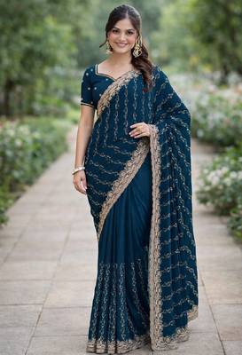 Morpich georgette embroidery saree with unstitched blouse piece 3