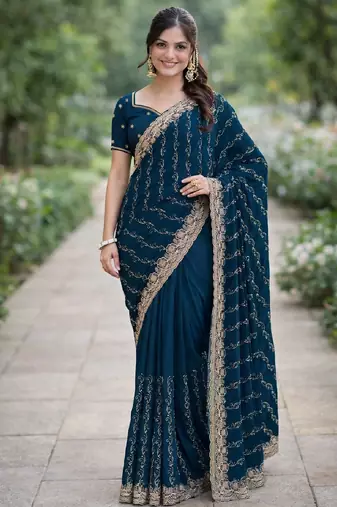 Morpich georgette embroidery saree with unstitched blouse piece