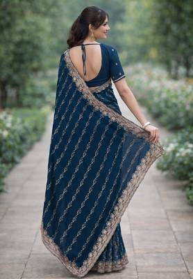 Morpich georgette embroidery saree with unstitched blouse piece 4