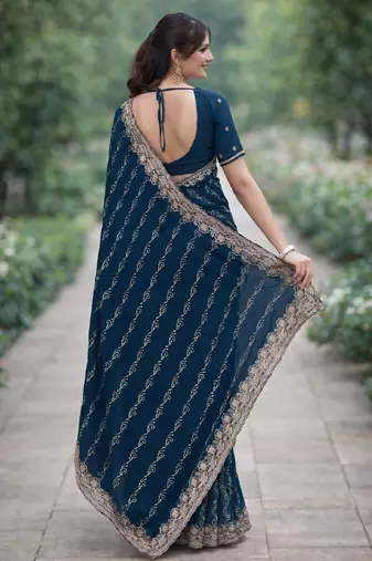 Morpich georgette embroidery saree with unstitched blouse piece