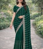 Green georgette embroidery saree with unstitched blouse piece