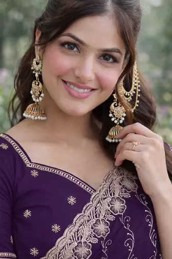 Purple soft georgette embroidery work designer party wear saree with unstitched blouse piece