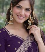Purple georgette embroidery saree with unstitched blouse piece