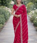 Pink georgette embroidery saree with unstitched blouse piece